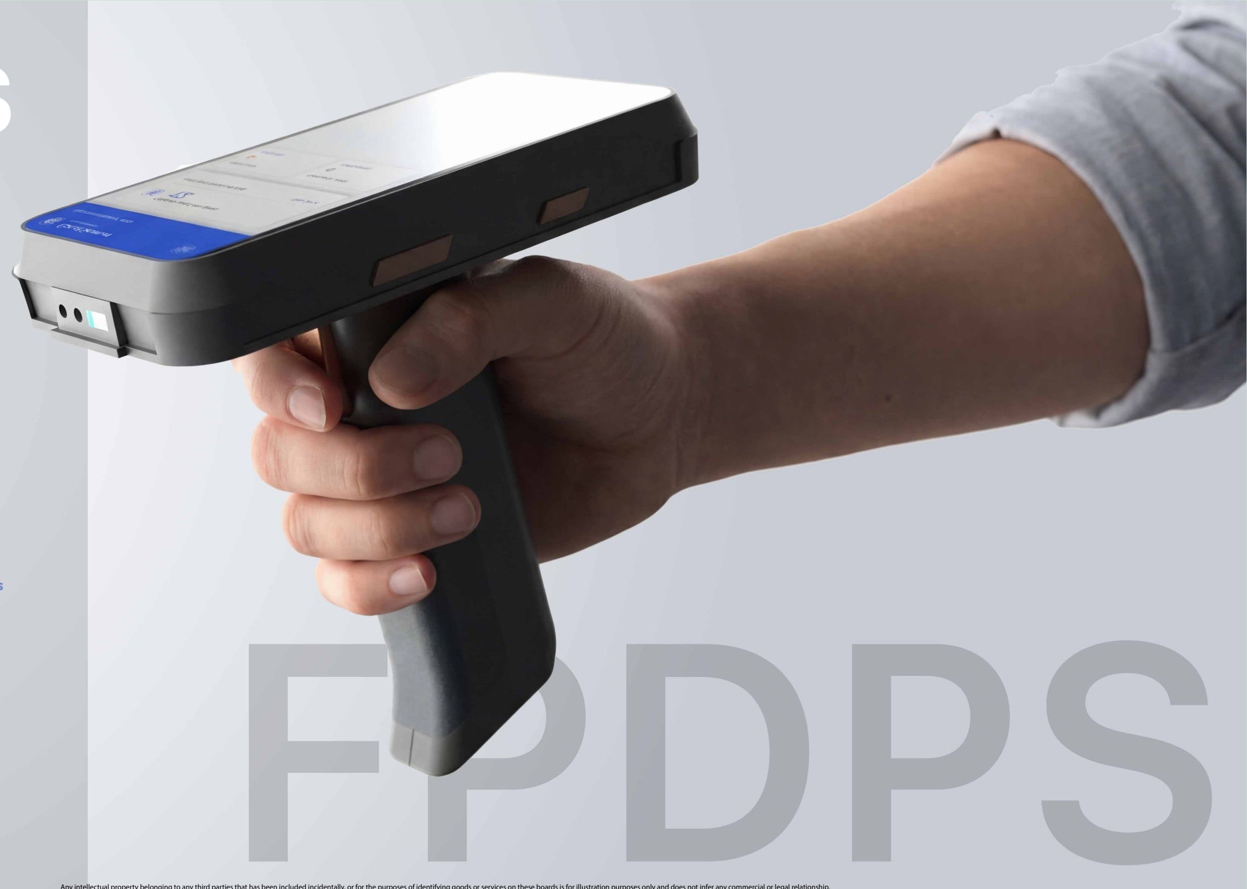 FPDPS PIQ handheld parcel and key scanner held in a delivery attendant's hand
